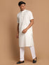 Vastramay Men's Cream Solid Kurta with White Pant style Cotton Pyjama Set