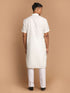 Vastramay Men's Cream Solid Kurta with White Pant style Cotton Pyjama Set