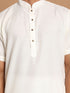 Vastramay Men's Cream Solid Kurta with White Pant style Cotton Pyjama Set