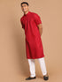 Vastramay Men's Maroon Solid Kurta with White Pant style Cotton Pyjama Set