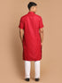 Vastramay Men's Maroon Solid Kurta with White Pant style Cotton Pyjama Set
