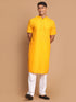 Vastramay Men's Mustard Solid Kurta with White Pant style Cotton Pyjama Set