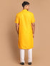Vastramay Men's Mustard Solid Kurta with White Pant style Cotton Pyjama Set