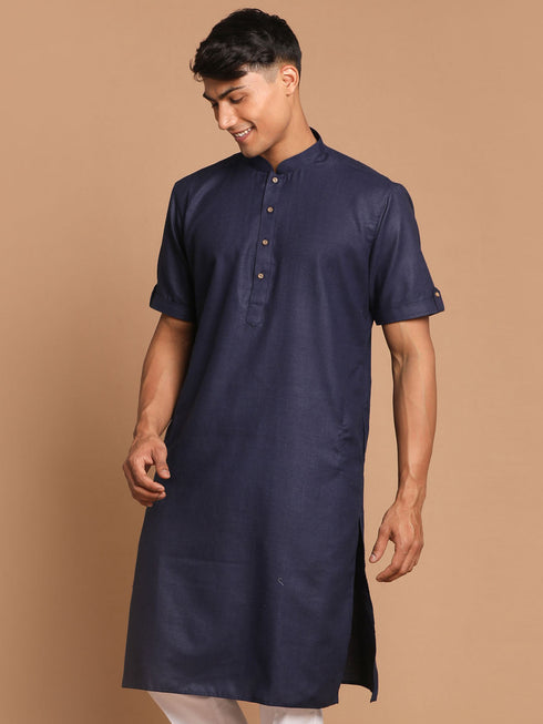 Vastramay Men's Navy Blue Solid Kurta