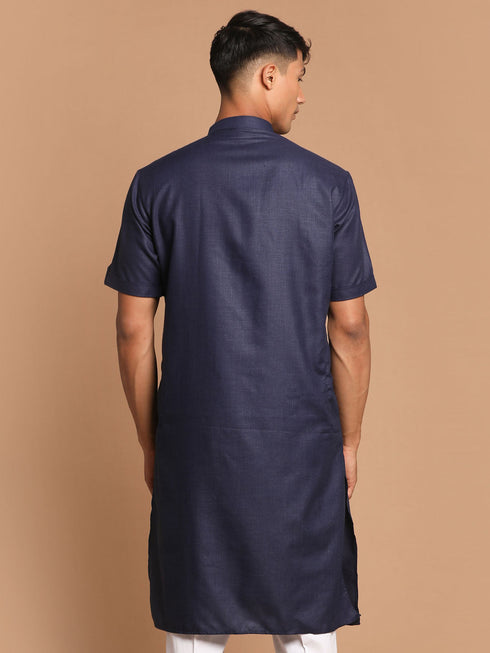 Vastramay Men's Navy Blue Solid Kurta