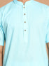 Vastramay Men's Aqua Blue Solid Kurta with White Pant style Cotton Pyjama Set