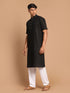 Vastramay Men's Black Solid Kurta with White Pant style Cotton Pyjama Set