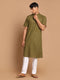 Vastramay Men's Mint Green Solid Kurta with White Pant style Cotton Pyjama Set