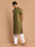 Vastramay Men's Mint Green Solid Kurta with White Pant style Cotton Pyjama Set