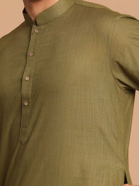 Vastramay Men's Mint Green Solid Kurta with White Pant style Cotton Pyjama Set