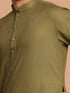 Vastramay Men's Mint Green Solid Kurta with White Pant style Cotton Pyjama Set