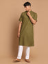Vastramay Men's Mint Green Solid Kurta with White Pant style Cotton Pyjama Set