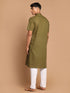 Vastramay Men's Mint Green Solid Kurta with White Pant style Cotton Pyjama Set