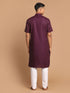 Vastramay Men's Purple Solid Kurta with White Pant style Cotton Pyjama Set