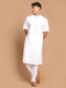 Vastramay Men's White Solid Kurta Pant style Cotton Pyjama Set
