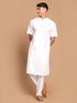 Vastramay Men's White Solid Kurta Pant style Cotton Pyjama Set
