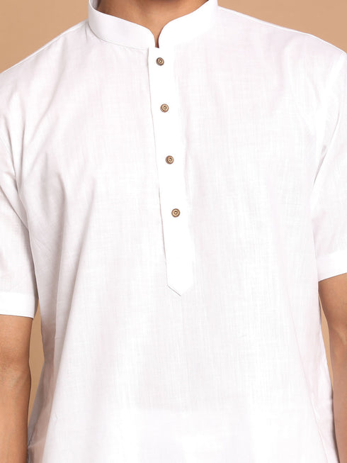Vastramay Men's White Solid Kurta Pant style Cotton Pyjama Set