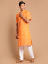 Vastramay Men's Orange Solid Kurta with White Pant style Cotton Pyjama Set
