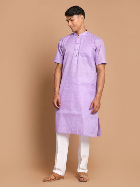 Vastramay Men's Purple Solid Kurta