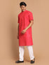Vastramay Men's Pink Striped Kurta with White Pant style Cotton Pyjama Set