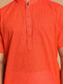 Vastramay Men's Orange Striped Kurta With White Pant style Cotton Pyjama Set