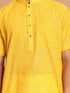 Vastramay Men's Yellow Striped Kurta with White Pant style Cotton Pyjama Set
