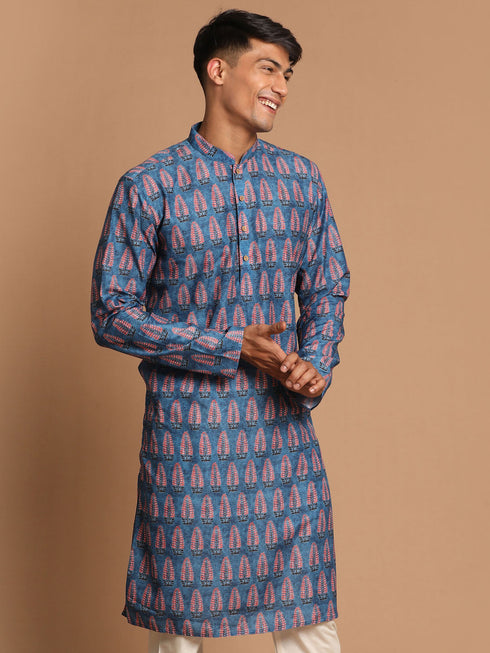 Vastramay Men's Blue Printed Kurta