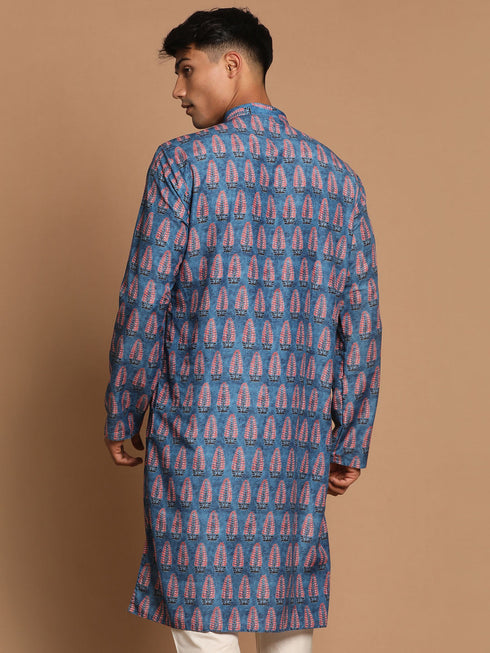 Vastramay Men's Blue Printed Kurta