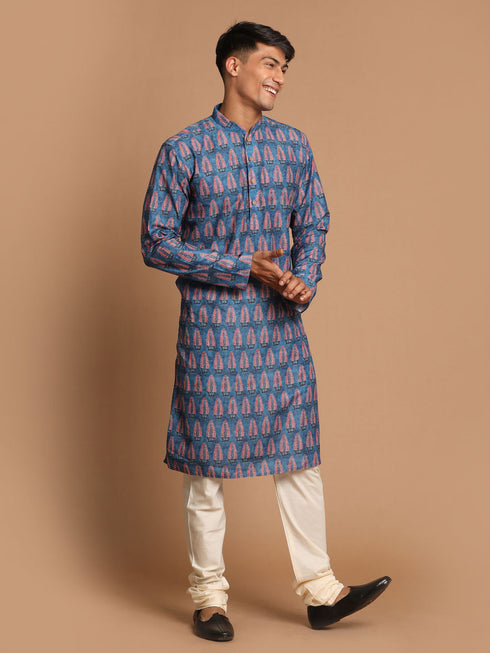 Vastramay Men's Blue Printed Kurta