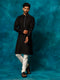 Vastramay Men's Black And Cream Cotton Blend Kurta Pyjama Set
