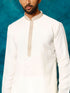 Vastramay Men's Cream And White Cotton Blend Kurta Pyjama Set