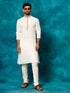 Vastramay Men's Cream Cotton Blend Kurta Pyjama Set