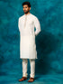 Vastramay Men's Cream Cotton Blend Kurta Pyjama Set