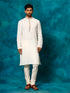 Vastramay Men's Cream Cotton Blend Kurta Pyjama Set