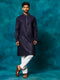 Vastramay Men's Navy Blue And White Cotton Blend Kurta Pyjama Set