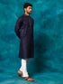 Vastramay Men's Navy Blue And White Cotton Blend Kurta Pyjama Set