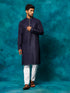 Vastramay Men's Navy Blue And White Cotton Blend Kurta Pyjama Set