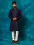 Vastramay Men's Navy Blue And Cream Cotton Blend Kurta Pyjama Set