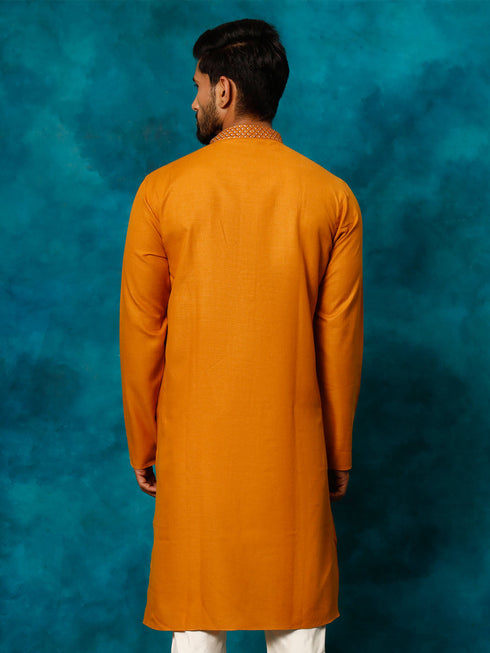 Vastramay Men's Rust Cotton Blend Ethnic Kurta