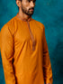 Vastramay Men's Rust Cotton Blend Ethnic Kurta