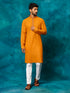 Vastramay Men's Rust And White Cotton Blend Kurta Pyjama Set