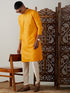 Vastramay Men's Yellow And Cream Solid Kurta With Pant Style Cotton Pyjama Set