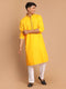Vastramay Men's Yellow And White Solid Kurta With Pant Style Cotton Pyjama Set