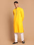 Vastramay Men's Yellow And White Solid Kurta With Pant Style Cotton Pyjama Set