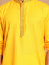 Vastramay Men's Yellow And White Solid Kurta With Pant Style Cotton Pyjama Set