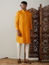 Vastramay Men's Yellow And Cream Solid Kurta With Viscose Pant Style Viscose Pyjama Set