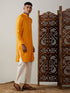 Vastramay Men's Yellow And Cream Solid Kurta With Viscose Pant Style Viscose Pyjama Set