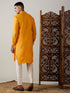 Vastramay Men's Yellow And Cream Solid Kurta With Viscose Pant Style Viscose Pyjama Set