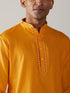 Vastramay Men's Yellow And Cream Solid Kurta With Viscose Pant Style Viscose Pyjama Set
