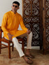 Vastramay Men's Yellow And Cream Solid Kurta With Viscose Pant Style Viscose Pyjama Set